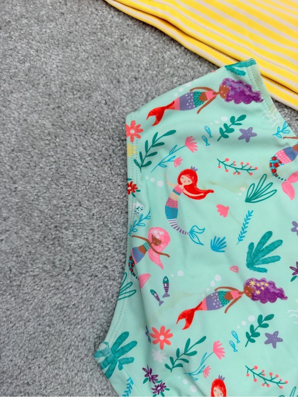Ruffle Butts Yellow Stripe, Mermaid & Lavender Girls Swim Set, size 12